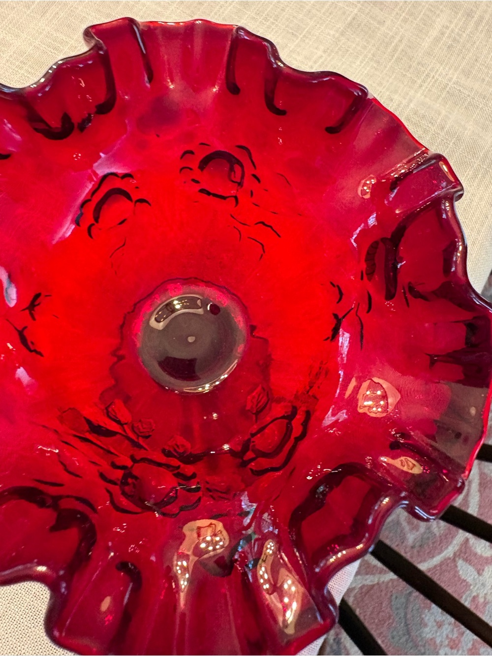 Fenton Cranberry Red Ruffled Compote - Picture 2 of 4